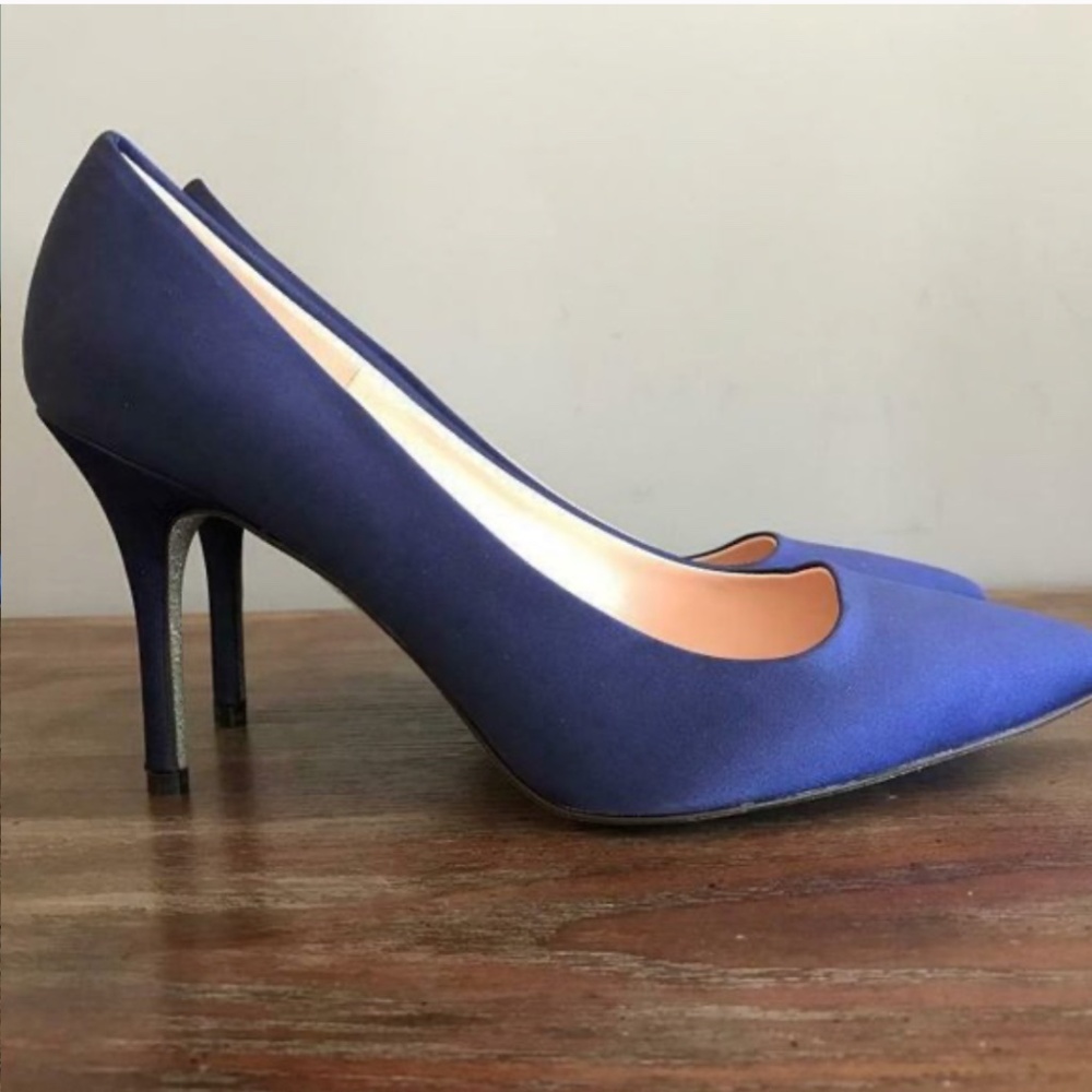 J. CREW COLLECTION Italian Elsie Satin Heel Handmade Silver Glitter Sole Size 7